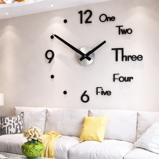 32-inch modern black wooden wall clock with long 6-inch needles on a clean wall.