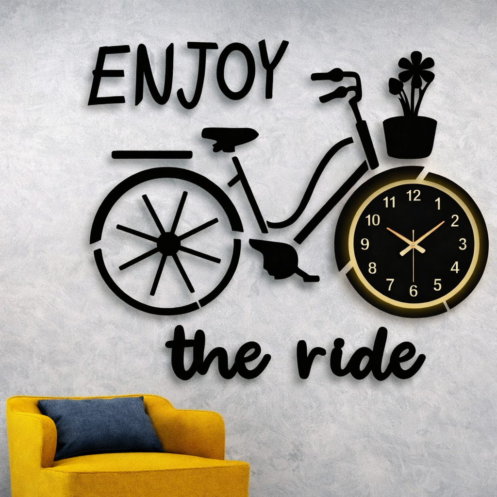 Enjoy The Ride Bicycle 3D Wooden Wall Clock – Modern Bike Wall Art Decor for Living Room