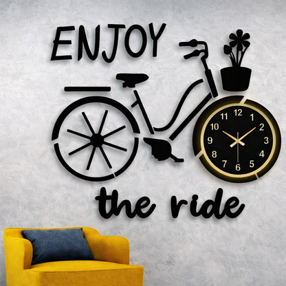 Enjoy The Ride Bicycle 3D Wooden Wall Clock – Modern Bike Wall Art Decor for Living Room