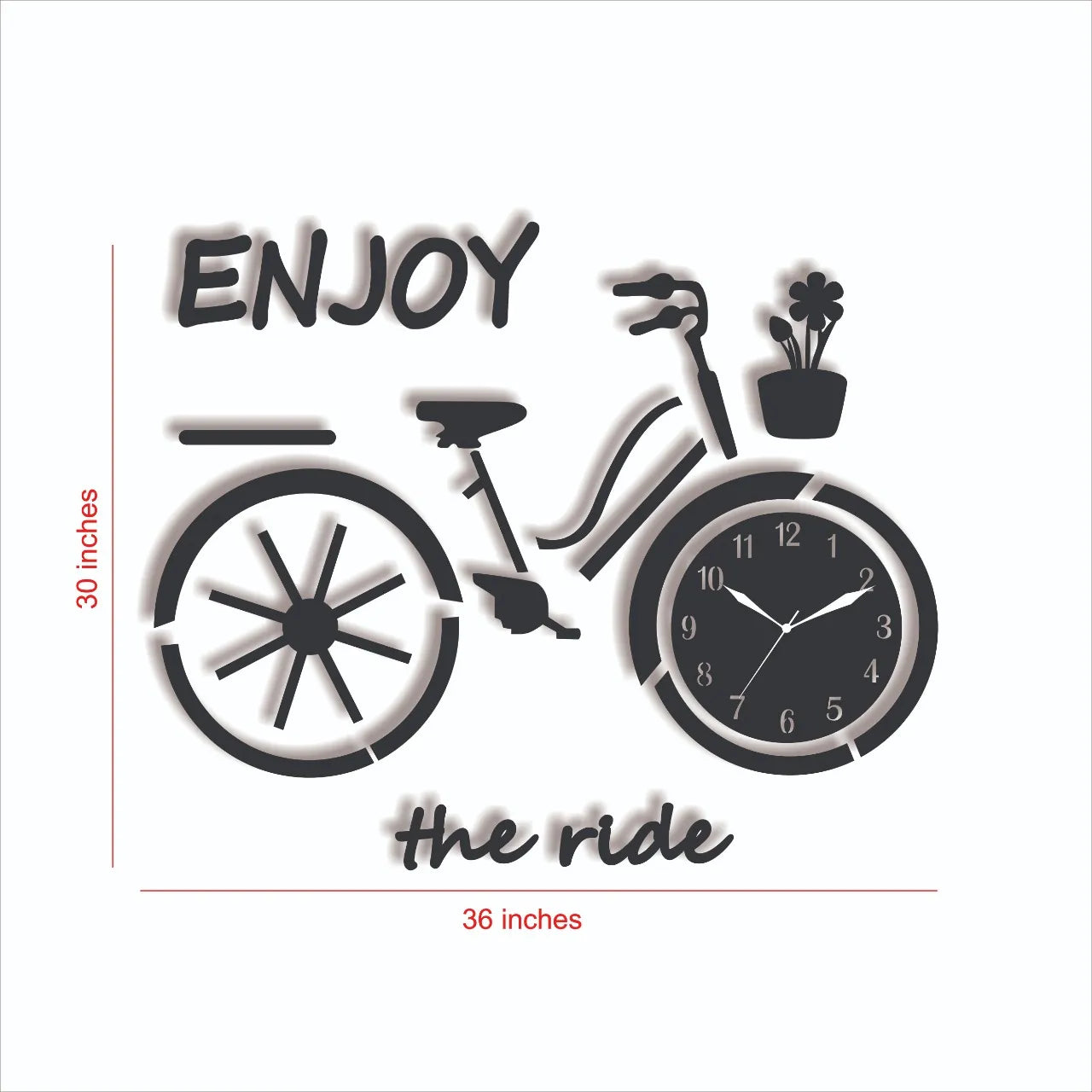 Creative Bicycle Wall Clock with Enjoy The Ride Text – Large Wooden Wall Decor