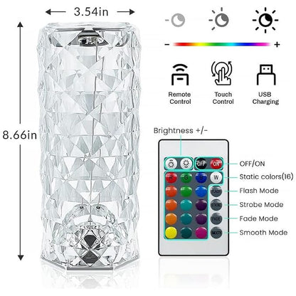 A faceted clear cylindrical light fixture with dimension labels of 8.66 inches tall and 3.