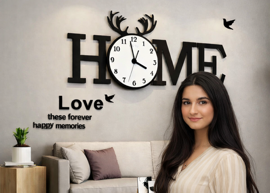 Close-up of the 3mm thick matte black wooden texture and the clean white clock face.