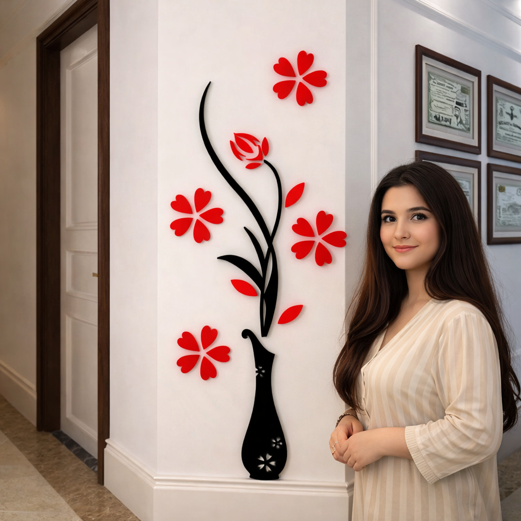 Lightweight floral wall decoration being mounted easily on a bedroom wall.