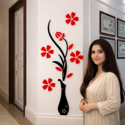 Lightweight floral wall decoration being mounted easily on a bedroom wall.