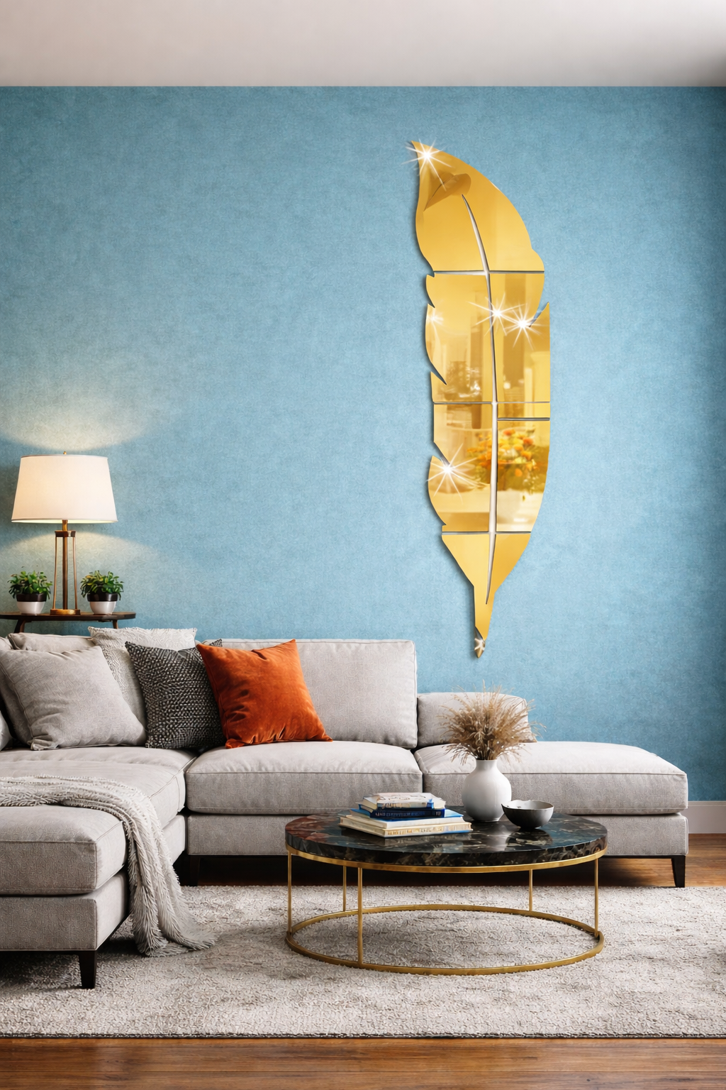 High-quality reflective gold acrylic material showing the intricate leaf-shaped cutouts.