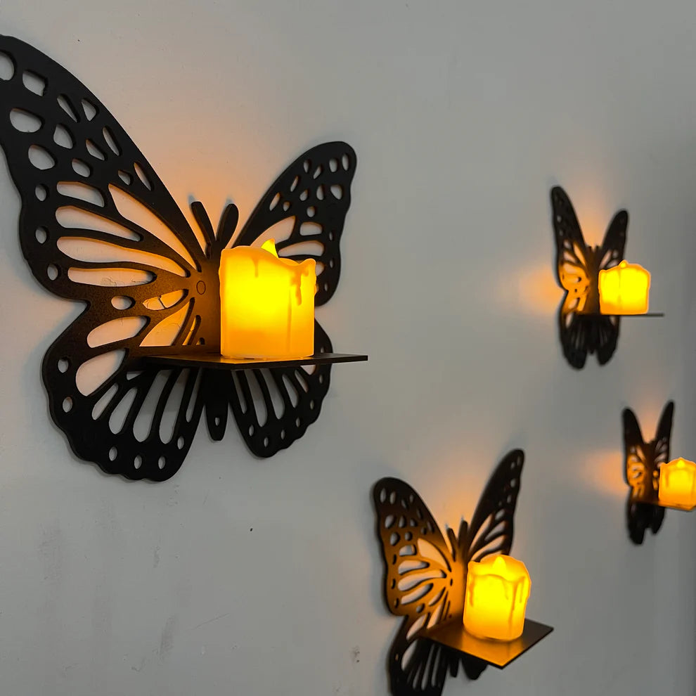 Compact 6x6 inch square wooden shelf design showing the LED candle placement.