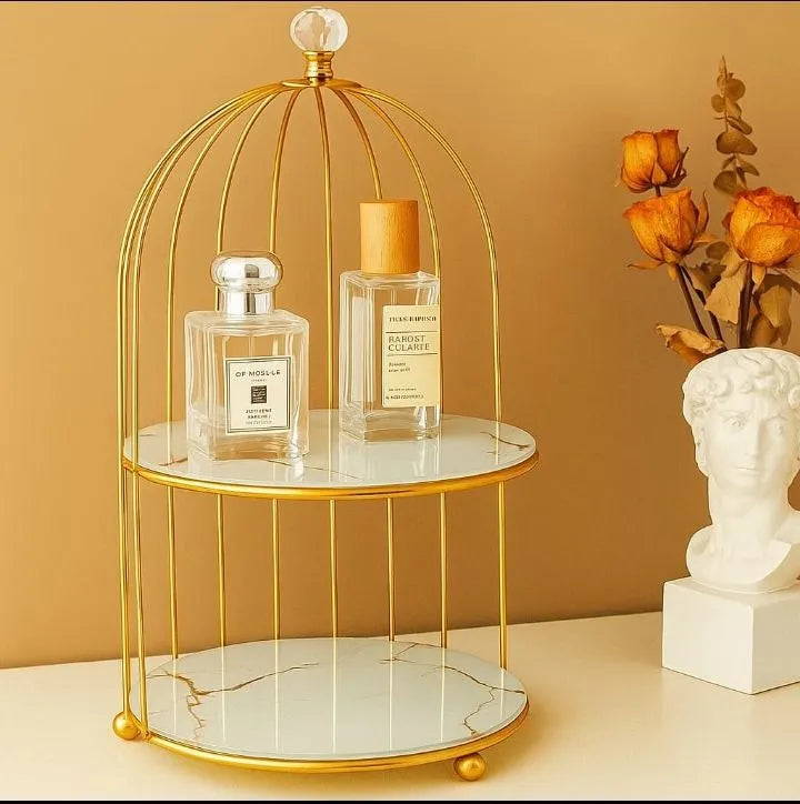 2-Tier Bird Cage Cosmetics Organizer – Makeup Holder, Cake Stand & Decorative Display