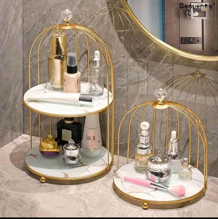 2-Tier Bird Cage Cosmetics Organizer – Makeup Holder, Cake Stand & Decorative Display
