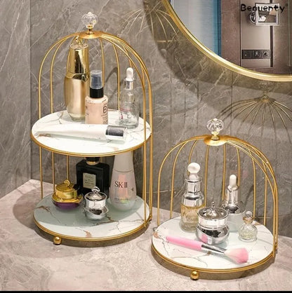 2-Tier Bird Cage Cosmetics Organizer – Makeup Holder, Cake Stand & Decorative Display