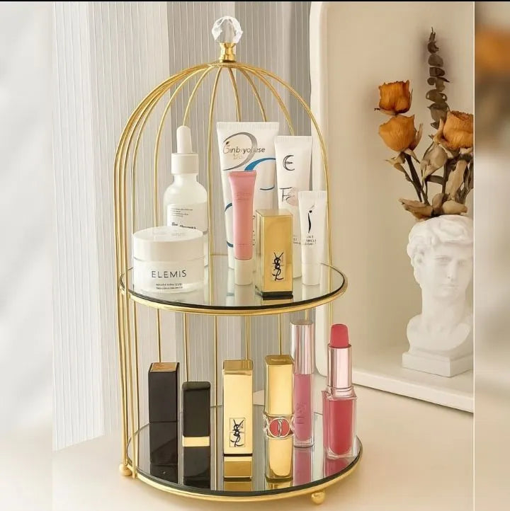 2-Tier Bird Cage Cosmetics Organizer – Makeup Holder, Cake Stand & Decorative Display