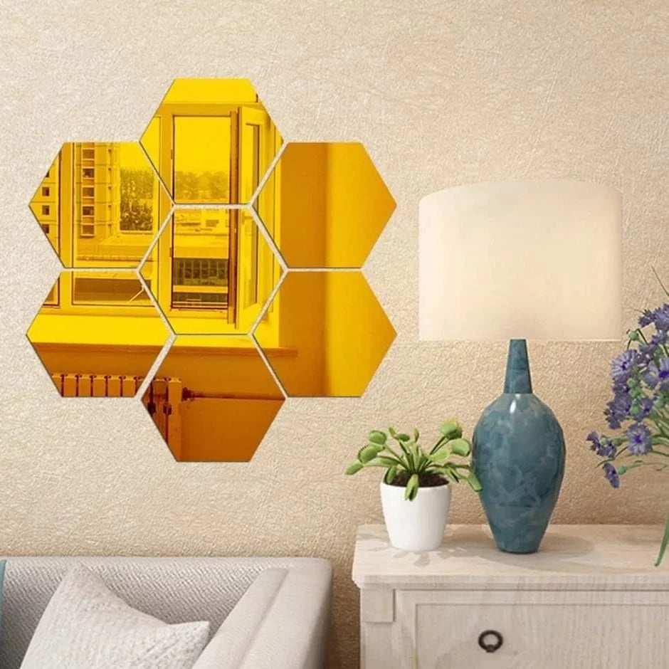 Acrylic Hexagon Wall Decor Mirror Golden Wall Decor