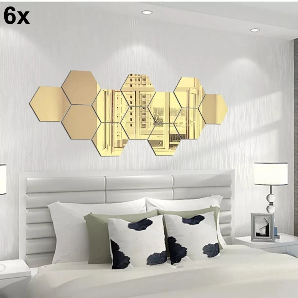 Acrylic Hexagon Wall Decor Mirror Golden Wall Decor