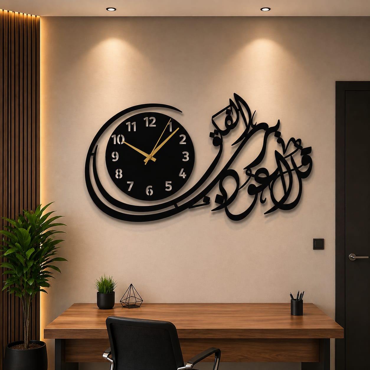 Islamic Wooden Wall Clock - Wooden Material- Qul Auzu Bi Rabbil Falaq