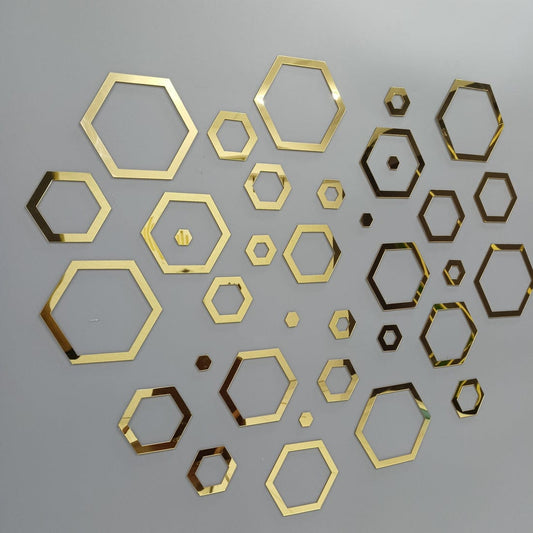 Golden Hexagon Wall Art Set – Modern Mirror Decor