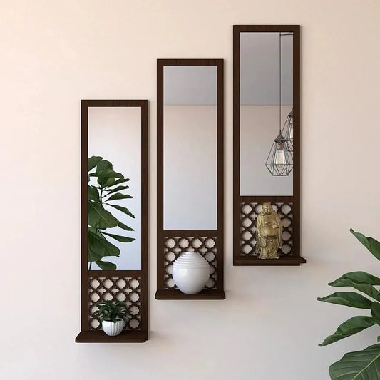 Wooden MDF Wall Shelf candle stand with Acrylic Mirror