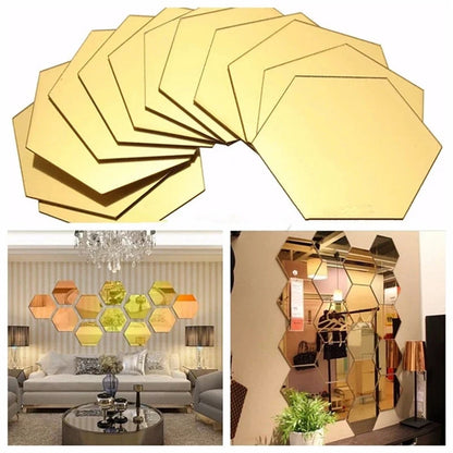 Acrylic Hexagon Wall Decor Mirror Golden Wall Decor