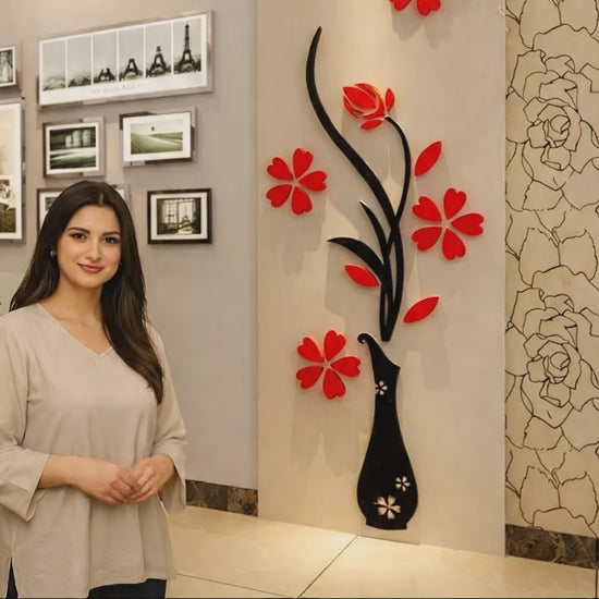 Close-up of the premium wooden and acrylic materials used in the 3D floral wall decor.