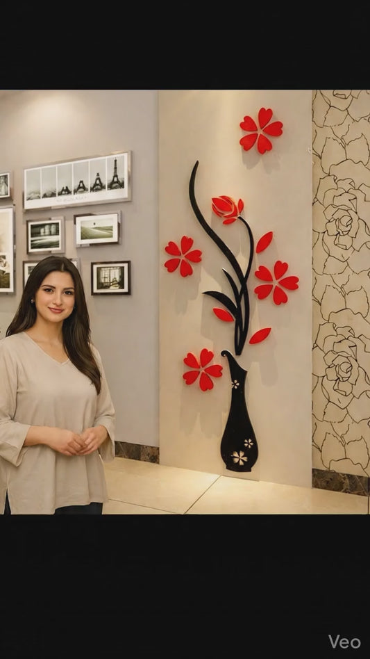 Close-up of the premium wooden and acrylic materials used in the 3D floral wall decor.