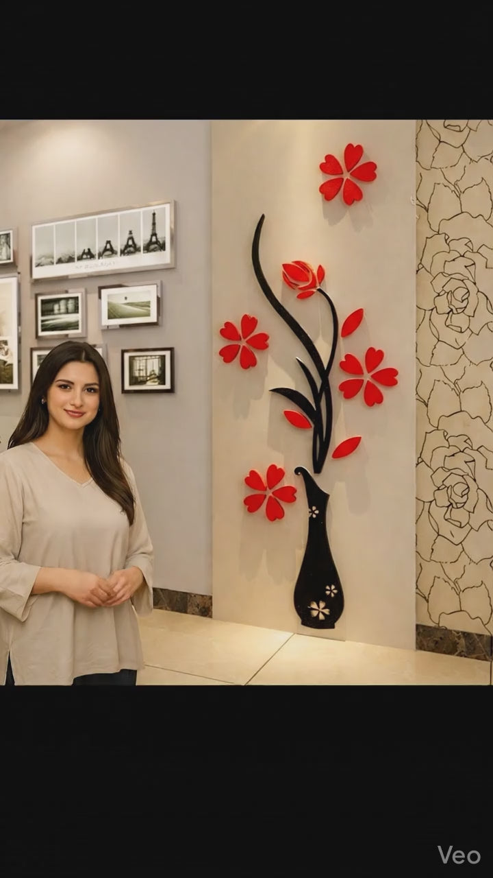 Close-up of the premium wooden and acrylic materials used in the 3D floral wall decor.