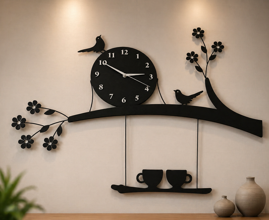 Large wooden hanging cups with tree clock