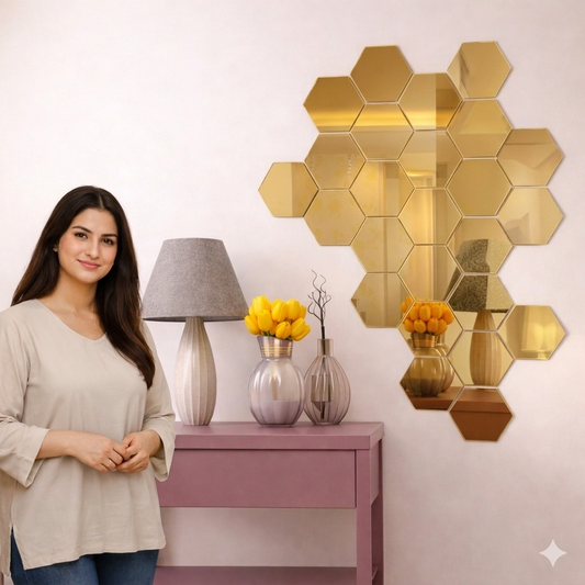 Close-up of the 1mm thick reflective golden acrylic material with a smooth, mirror-like finish.