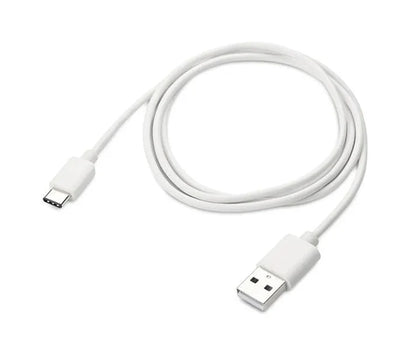A white USB Type-C to USB-A charging cable coiled on a plain white background.